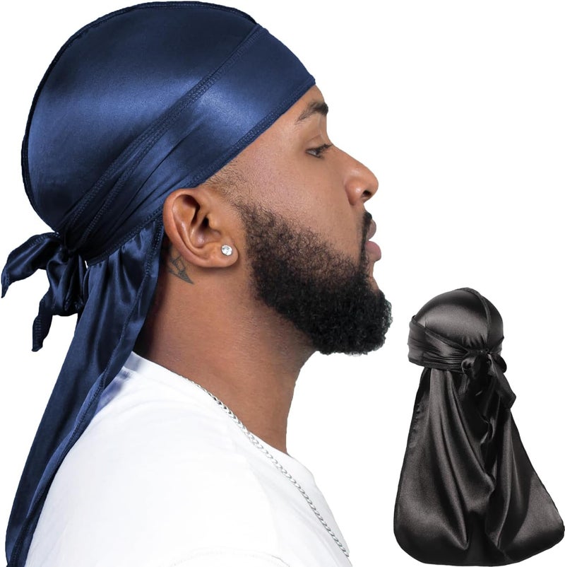 ForceWave 2 Pieces Silky Durag Pack for Men Women Waves, Premium Satin Deluxe Du-rag - Image 1